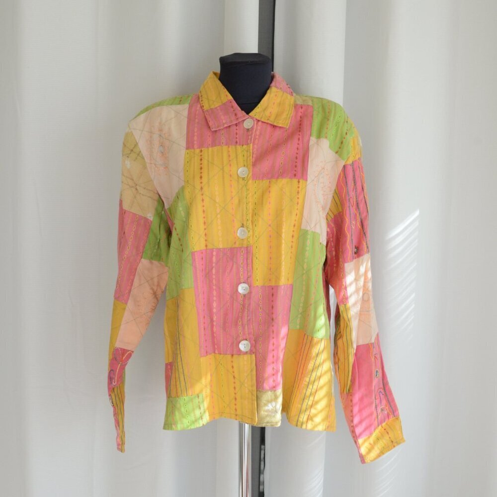 NWT April Cornell Vintage Deadstock Embroidered Patchwork Shirt Sz XL - Picture 2 of 10